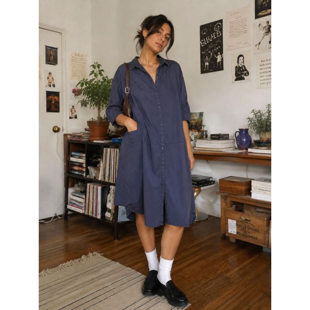 HUMANOID Blue A Line Sheath Button Up Midi Dress   Women's Size Small